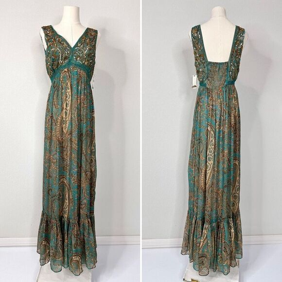 NWT Anthropologie Ranna Gill Beaded Maxi Dress 4 Whimsygoth Wedding Fairy Boho - Picture 3 of 14